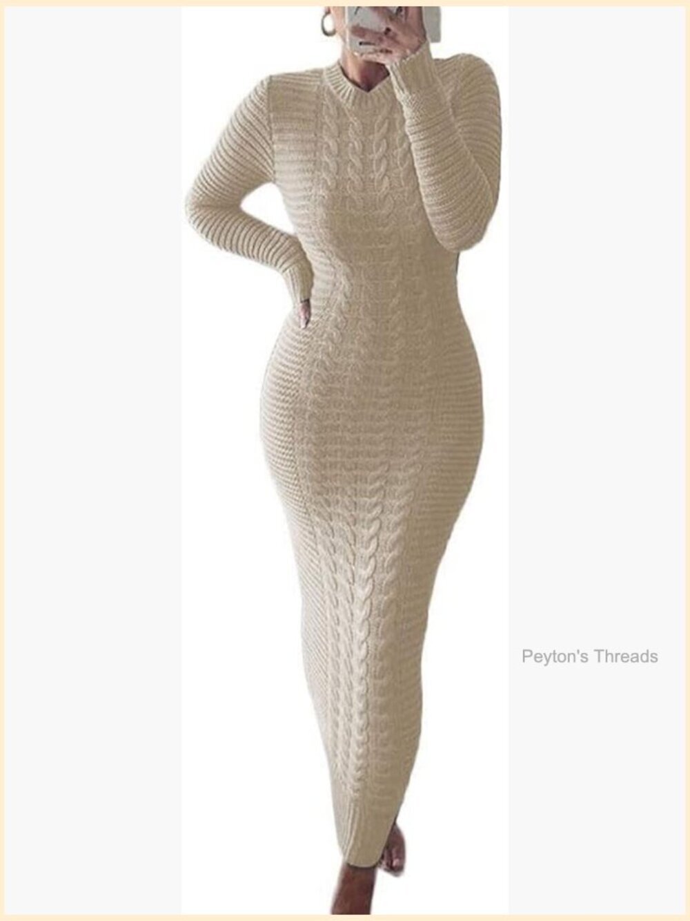 Women's Cable Knit Bodycon Maxi Sweater Dress Long Sleeve Pullover